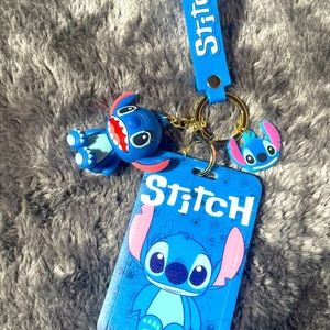 Blue Stitch Keychain with ID Holder